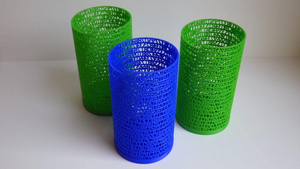 3D Prints in Green and Blue PLA