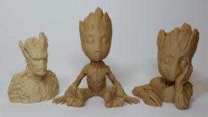 3D Printing in Wood - Groot, Baby Groot and Flower Pot - Image 3DWithUs