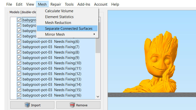 Groot Model Getting Fixed in Simplify3D