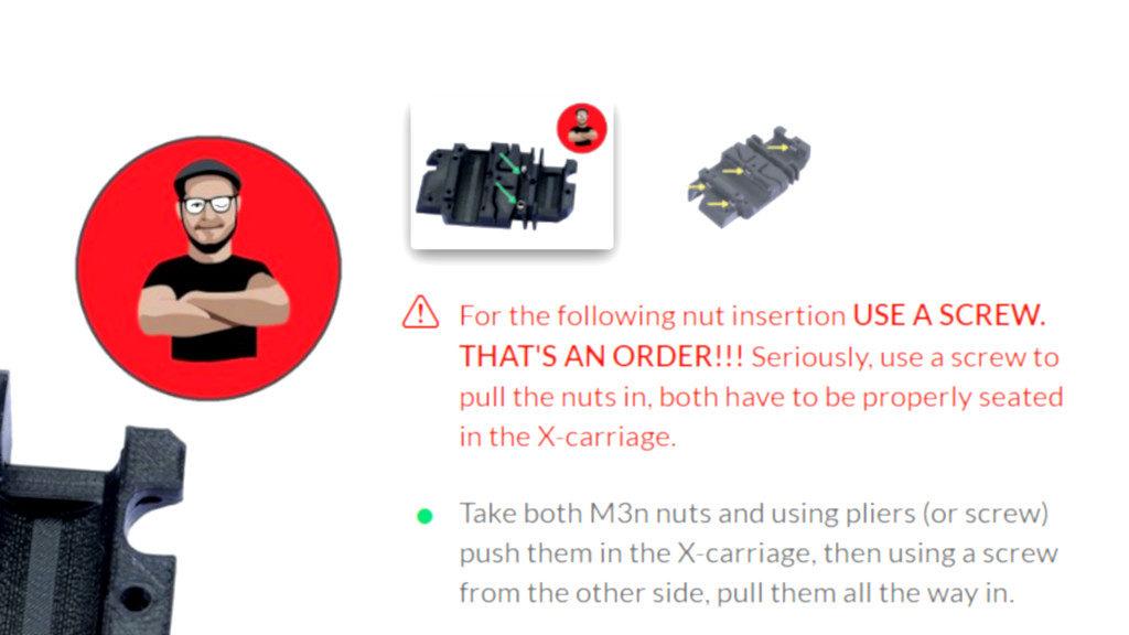 Joseph Prusa in Action - Reminding to Use a Screwdriver to Sit the Nuts Properly Joseph Prusa in Action - Reminding to Use a Screwdriver to Sit the Nuts Properly