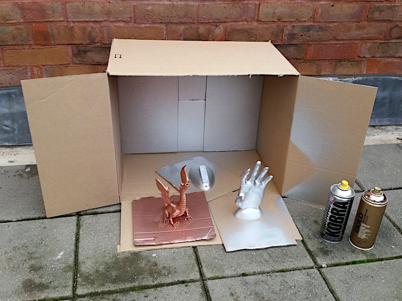Cardboard Box, 3D Prints and Spray Paint