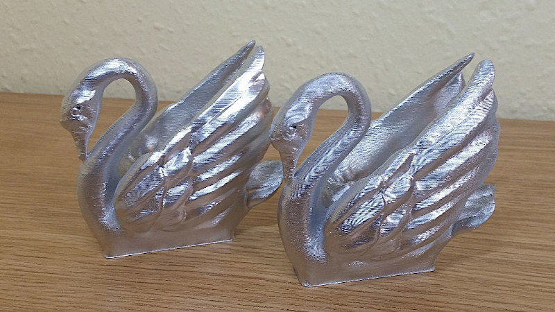 Two Swan 3D Prints in a Silver Spray Paint