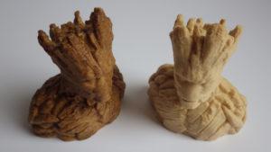 Groot 3D Printed in Wood Filament - Before After Finish - Image 3DWithUs