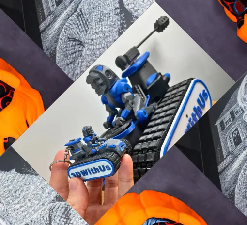 Compilation of multicolor 3D printing examples including a Pumpkin Girl mask, a Snapmaker U1 multicolor print, and HueForge-style wall art