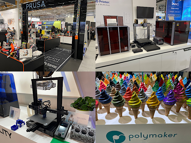Prusa3D, Snapmaker, Polymaker, Creality stands on Formnext