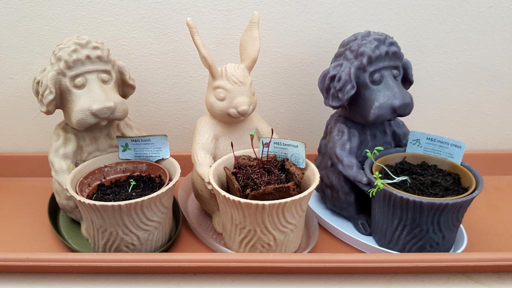 Themed Plant Pots - Dog the Gardener and Easter Bunny