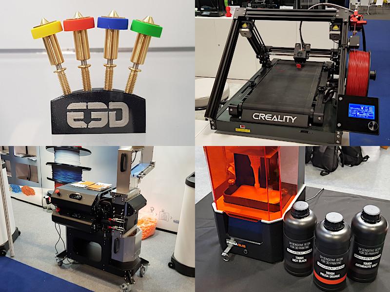 Some of the featured at TCT3Sixty products: E3D Revo Nozzles, Creality Cr-30, Prusa SL1S Speed, 3Devo GP20 Shredder Hybrid