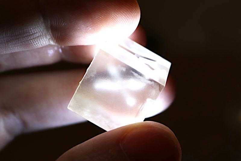 The 20mm calibration cube, a solid clear resin 3D print The 20mm calibration cube, a solid clear resin 3D print