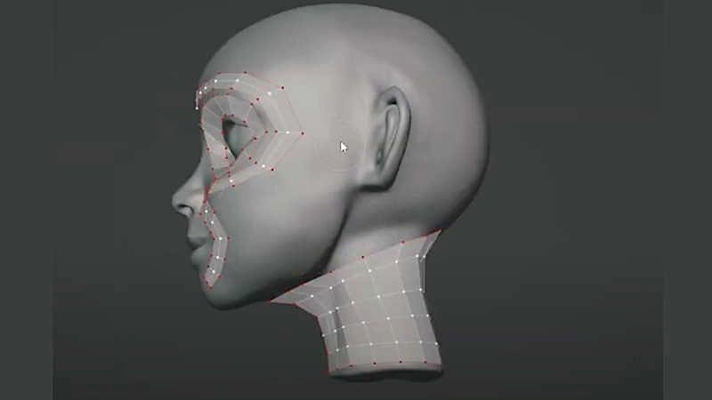 Head and neck retopology in Blender