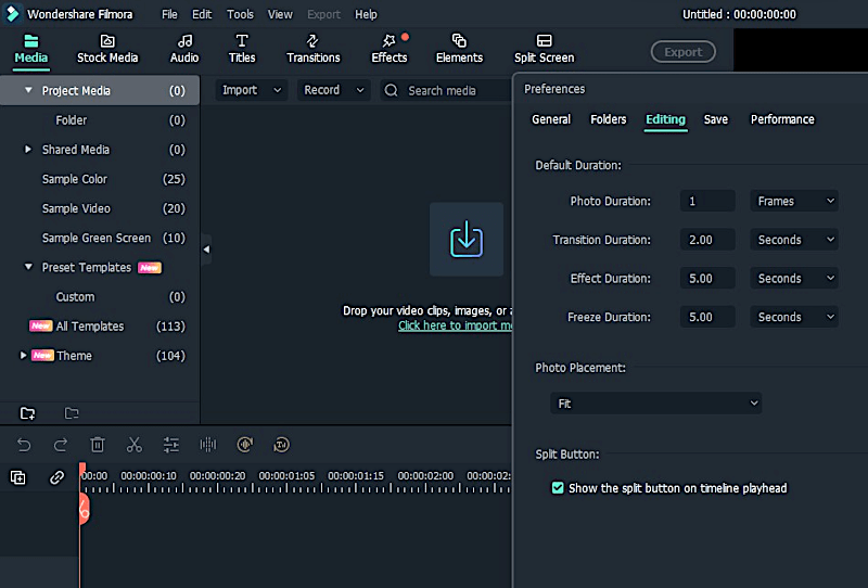 Filmora Settings - Converting Photos to Video