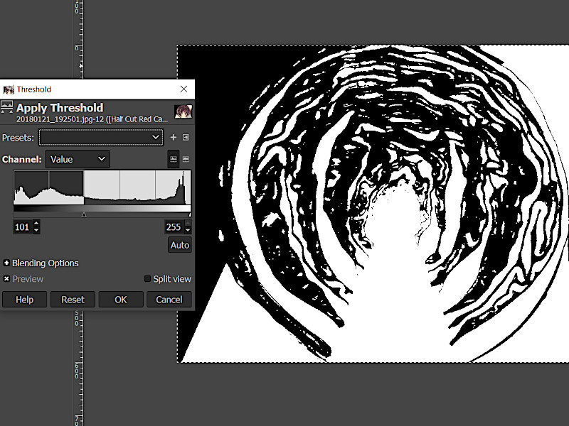 Half Cut Cabbage in GIMPs Threshold Tool