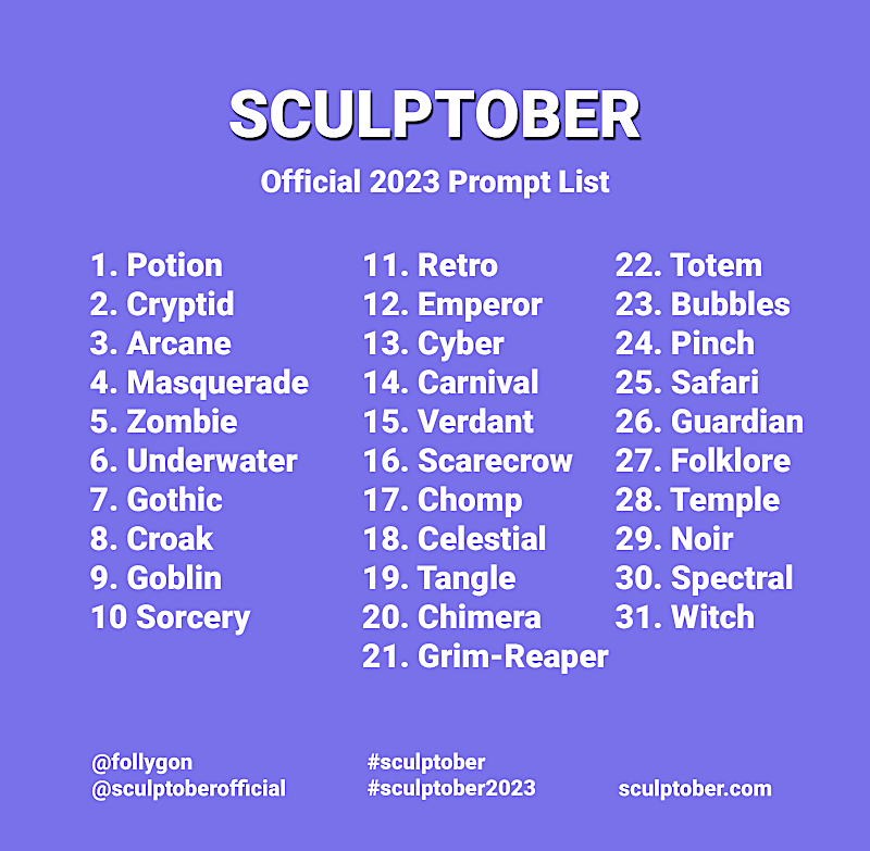 Sculptober 2023 Prompt List