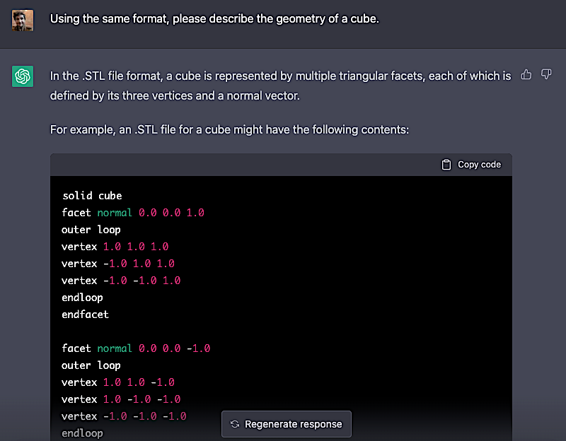 The Geometry of a cube in ChatGPT
