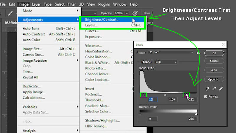 Adjustments - Brightness Contrast - in Photoshop
