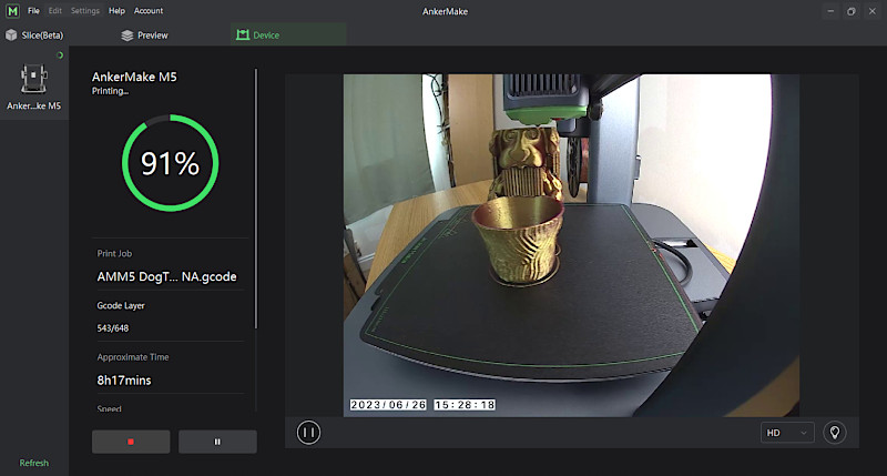 AnkerMake M5 printing