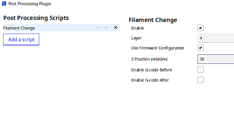 Filament Change Settings in Cura