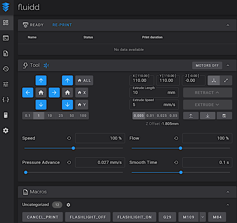 Fluidd Klipper Interface