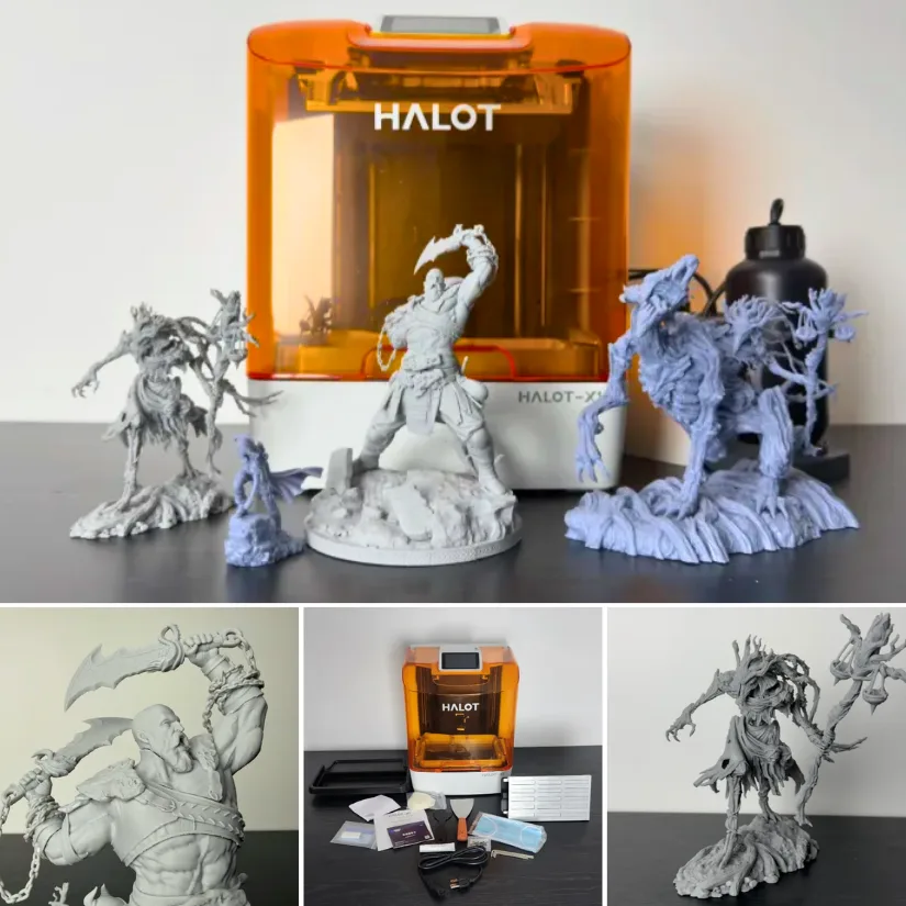 PioCreat HALOT-X1 resin 3D printer with highly detailed miniature prints and full accessory kit