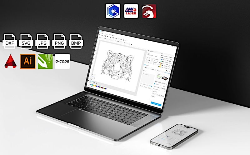 Laptop compatible with various laser cutting and engraving software applications and file extensions