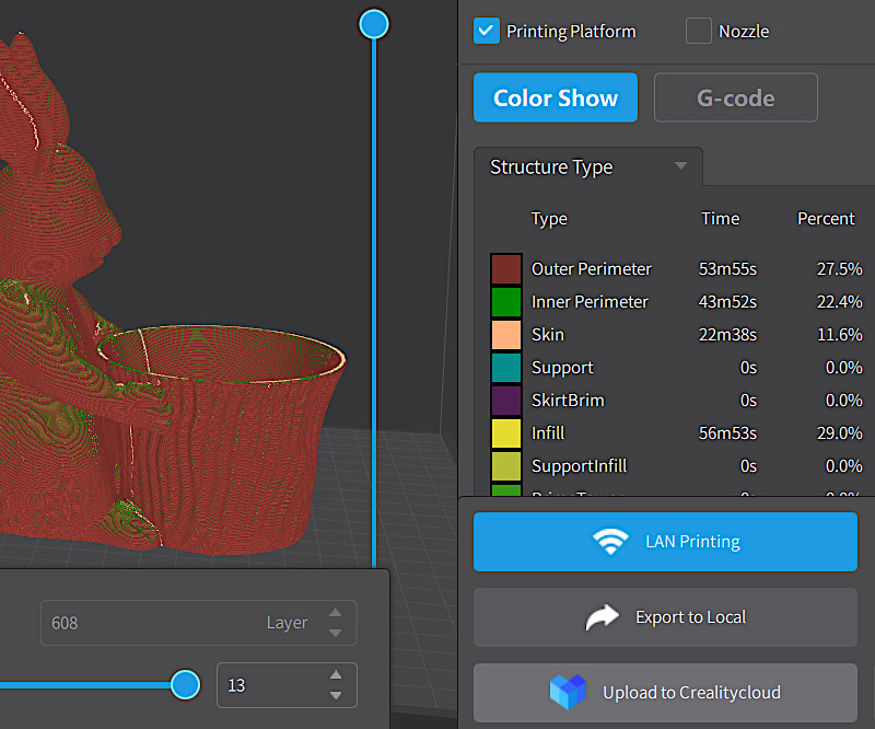 3D Model Sliced Preview in Creality Print