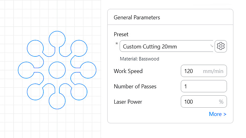Custom Shape Laser Cutting Settings for 20mm Wood
