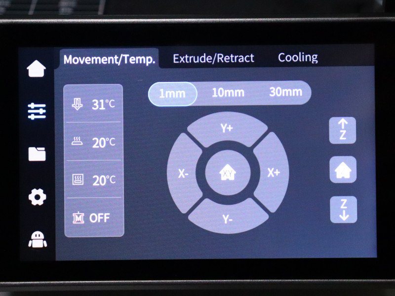 K1 Max Menu - Movement and Temperature Settings