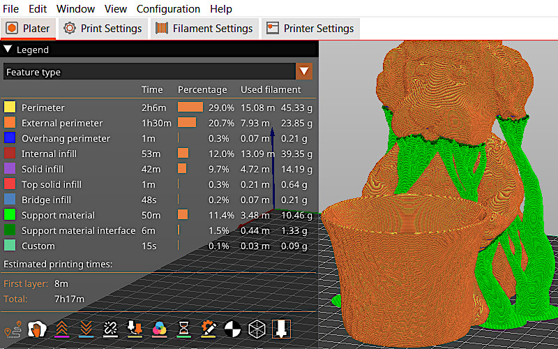 3D Model GCode Preview in Slicer Software