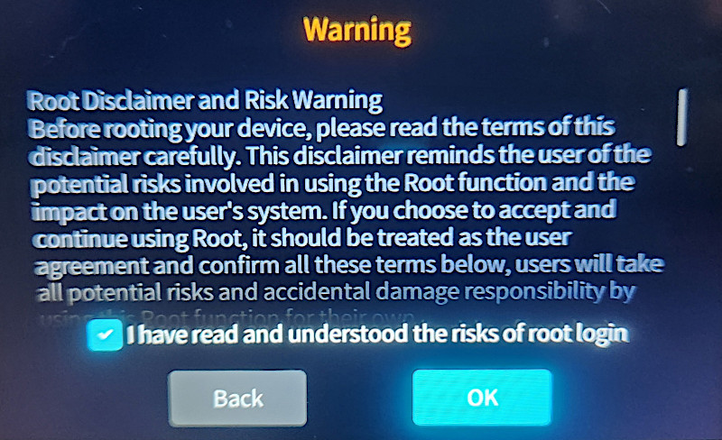 Root Disclaimer Screen
