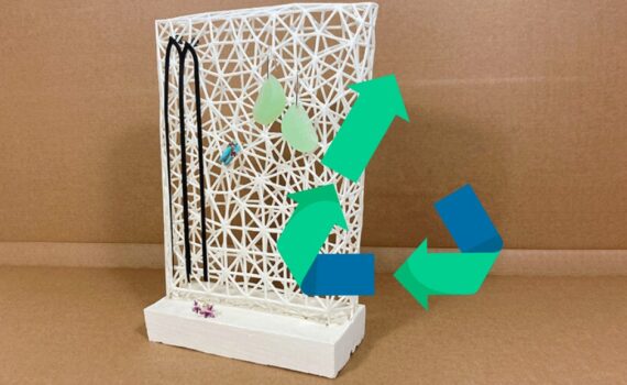 Upcycled 3D Printing Supports into Jewelry Holder and Upcycling Logo
