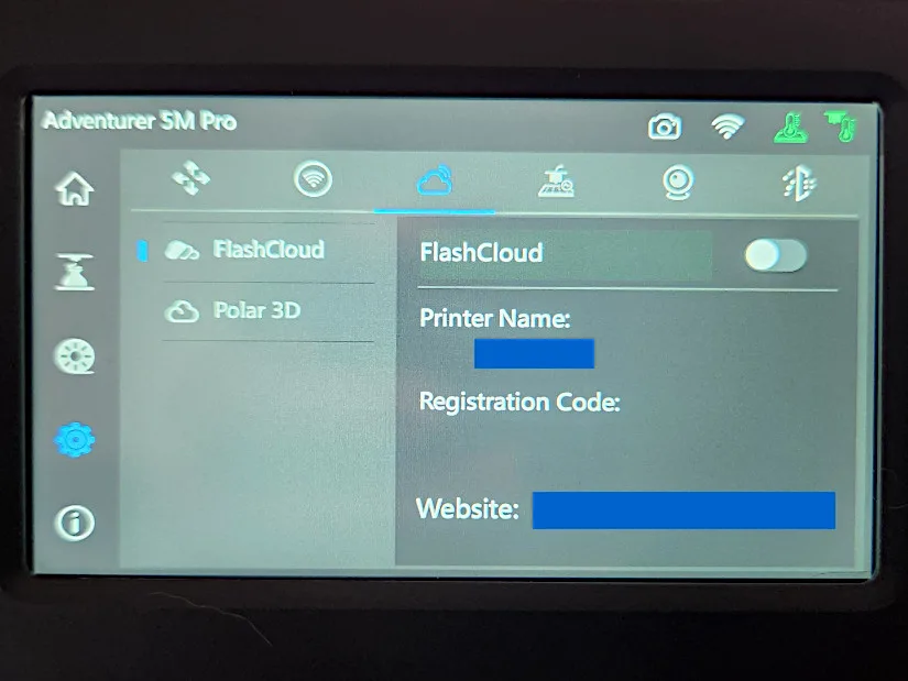 AD5MP Screen - Flash Cloud and Poler 3D Options Tab