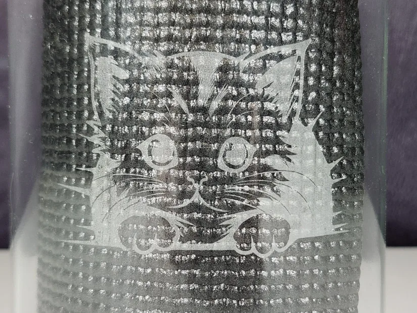 Engraved on a Glass Small Peeking Cat