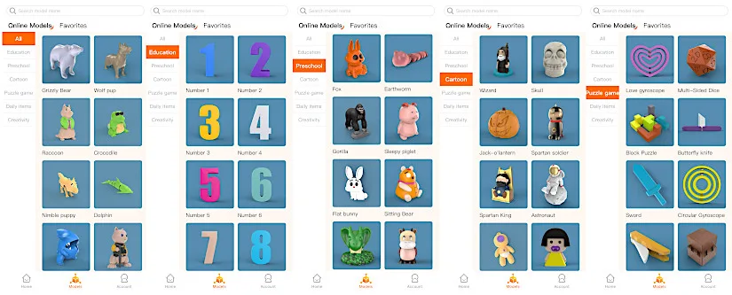 Model Examples in Kidoodle App