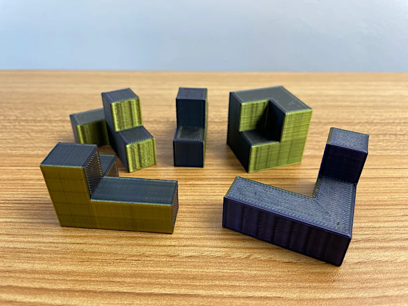Puzzle Cube Pieces in Triple Color PLA