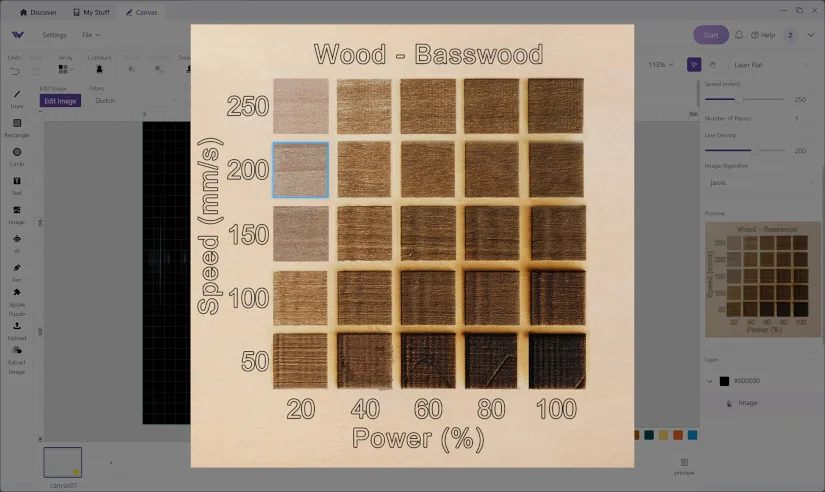 Wood-Material-Settings-Preview-in-MakeIt-jpg WeCreat Vision 20W Review: Laser Cutter and Engraver Testing