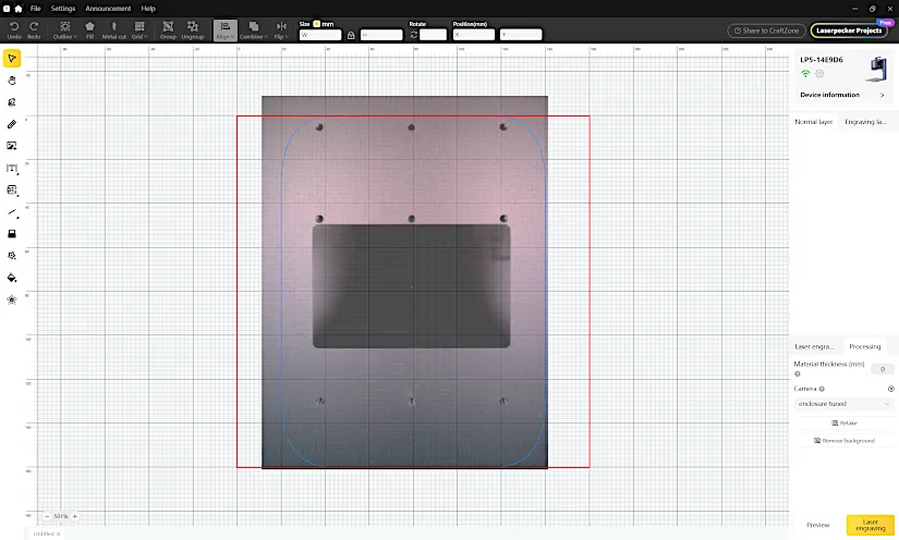 LaserPecker Design Space Software Preview Screen