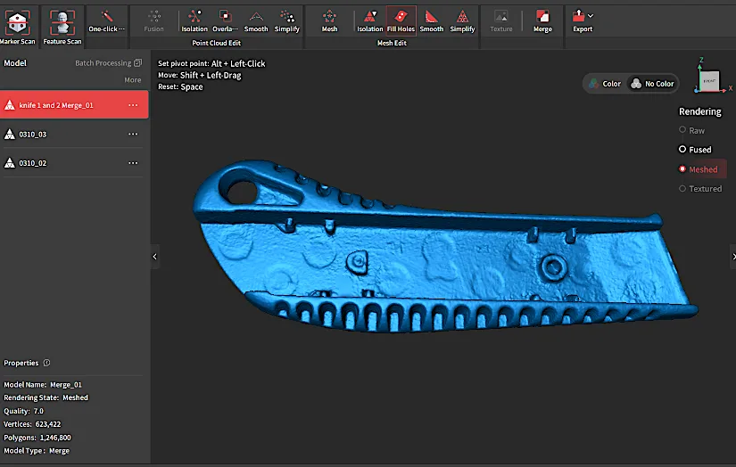 Knife Handle Merge Completed and Holes Filled