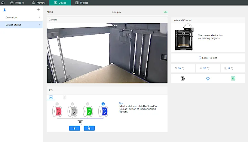 Orca Flashforge Device Preview and Live Camera View