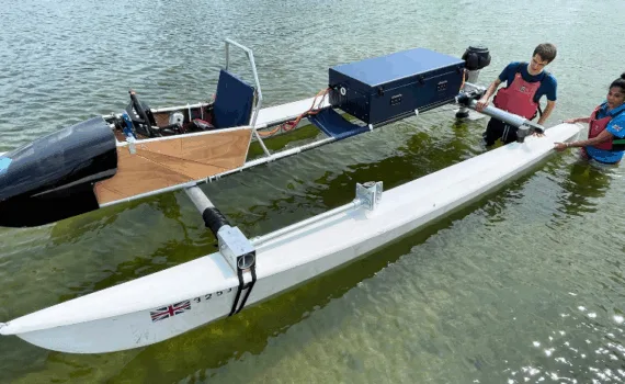 Cambridge University Riviera Racing Boat Prototype and Students