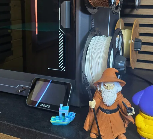 Elegoo Centauri Carbon 3D printer with CANVAS multi-color system and completed test prints