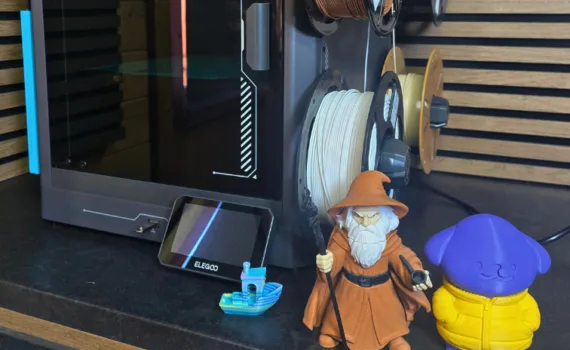 Elegoo Centauri Carbon 3D printer with CANVAS multi-color system and completed test prints