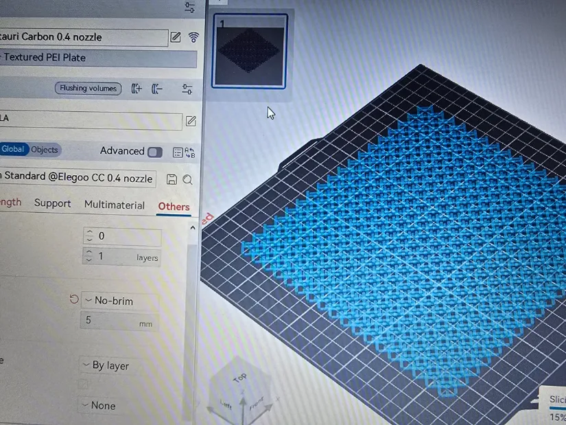 Elegoo Cura slicer software showing preview of chainmail model prepared for printing on the Centauri Carbon