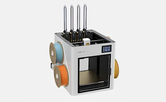 Snapmaker U1 3D printer with automatic toolchanging system and four filament spools