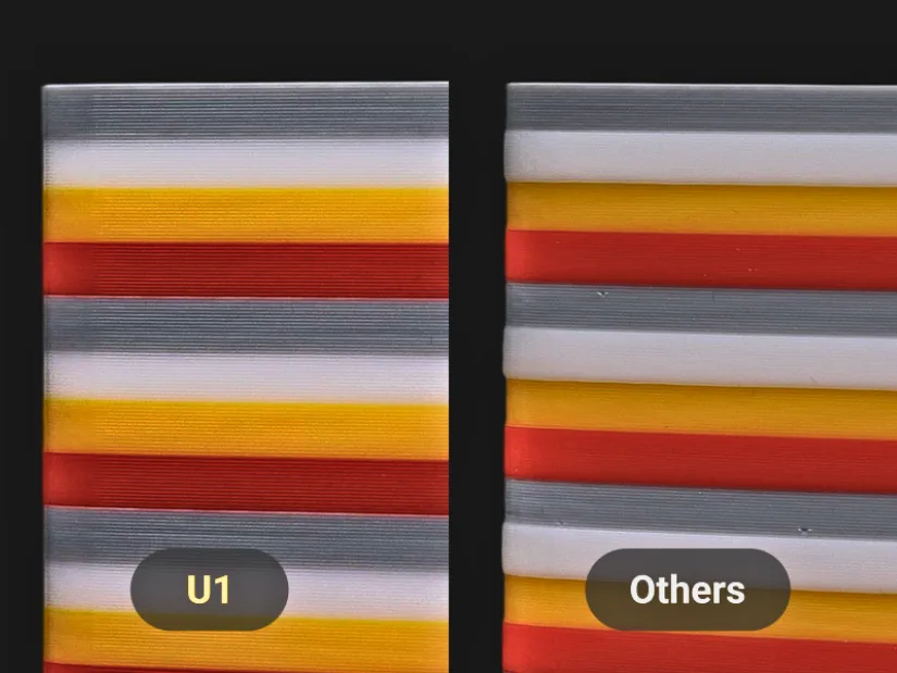 Side-by-side comparison of multicolor print quality: Snapmaker U1 vs other toolchanging system