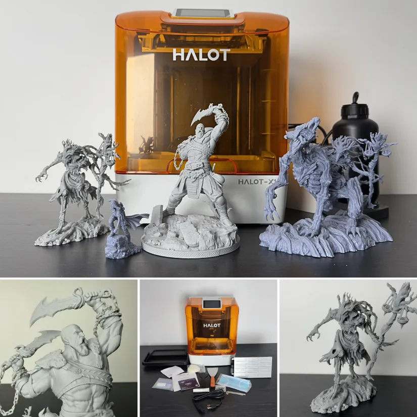 PioCreat HALOT-X1 resin 3D printer with highly detailed miniature prints and full accessory kit