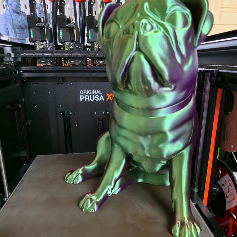 Large dual-color 3D printed dog model on the Prusa XL using full build volume