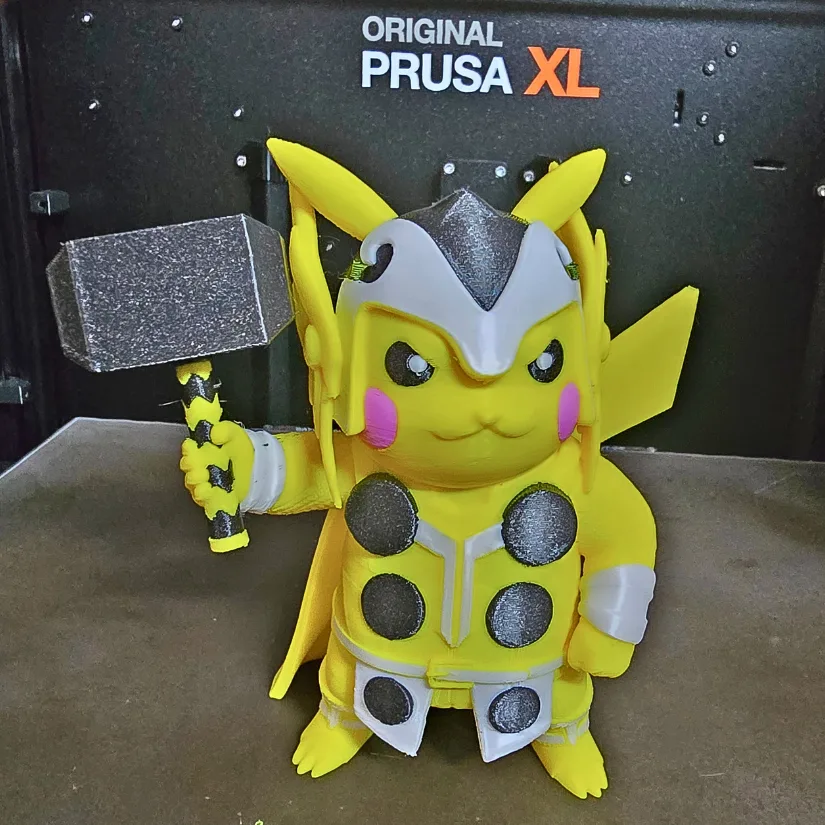 Multicolor Pikachu Avengers 3D print on the Prusa XL using four toolheads