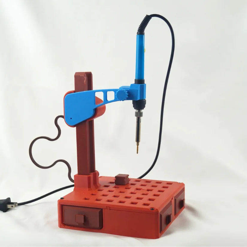 3D printed heat-set insert tool with soldering iron mount and adjustable arm