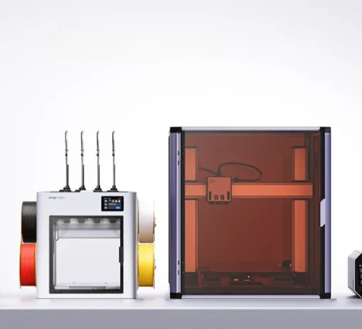 Snapmaker U1 and Artisan, toolheads, controllers, and accessories displayed in products lineup.