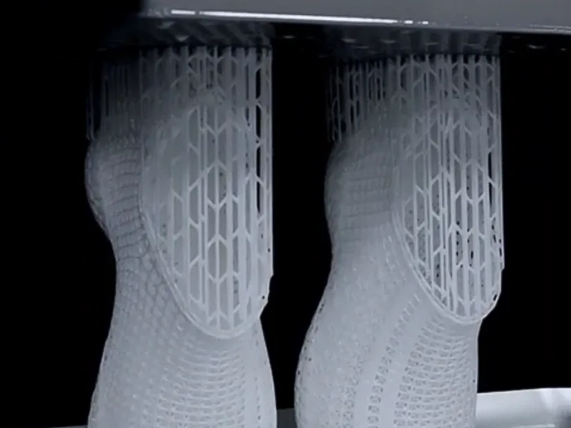 Resin 3D printed shoe with support structures during the printing process
