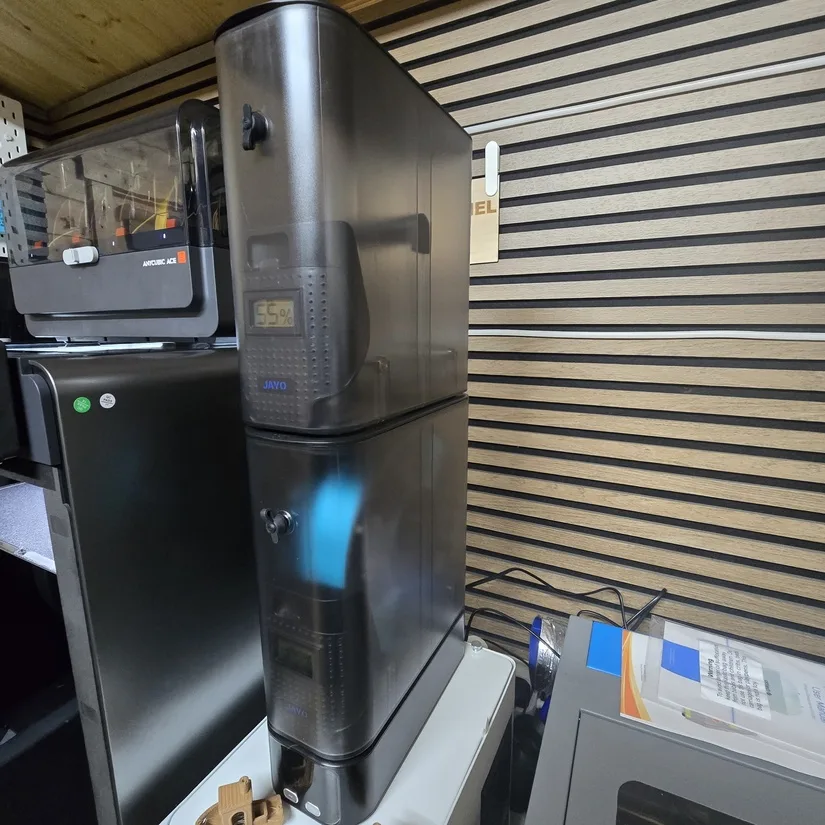 Stacked JAYO J1 FilaDryer units in a vertical configuration